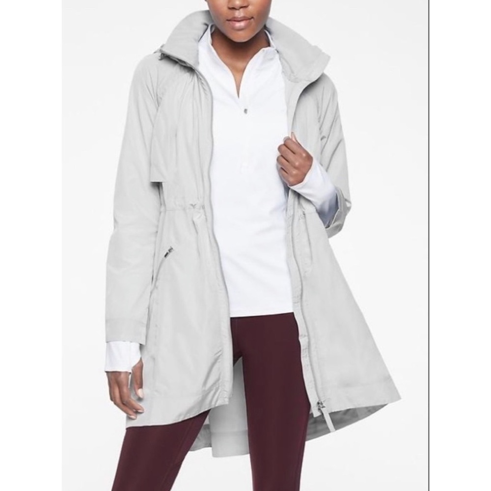 Athleta Rain Drop Hooded Longline Light Gray Rain Jacket Size Small